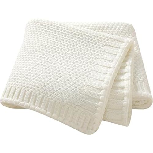 Neiwech Baby Blanket Knit Cozy Soft Lightweight Crib Stroller Nursery Receiving Swaddling Blankets for Newborn Infants Boys Girls White 30x40 Inch