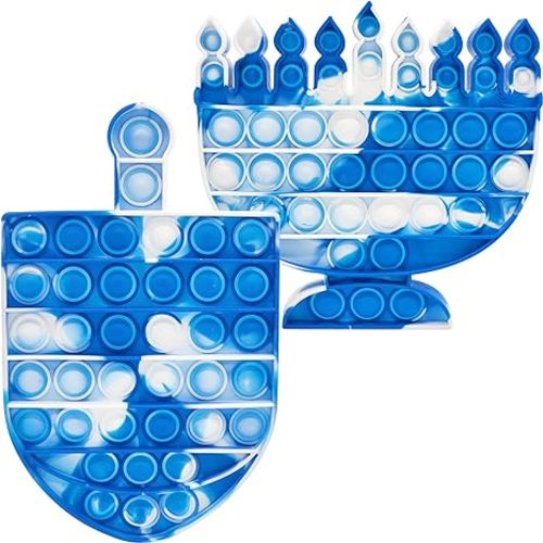 Hanukkah Dreidel Poppit - Pop Fidget Toy Dreidel Poppers - Hanukkah Toy, Anti-Anxiety Toys (Menorah & Dreidel Set BLU/WHT) - Menorah & Dreidel Set Blu/Wht