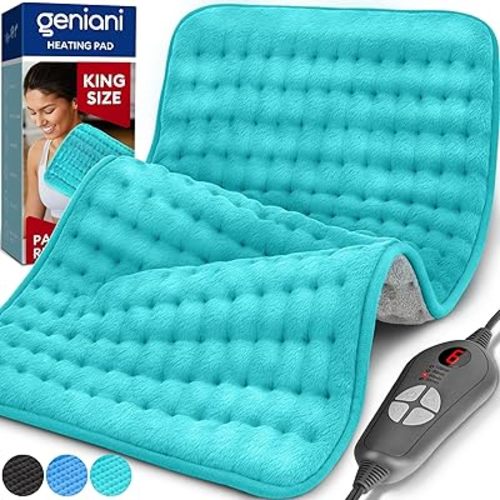 GENIANI Double Sided XL Heating Pad Electric for Lower Back Pain & Period Cramps Relief, Heat Pad with 6 Heat Settings for Neck & Shoulders, Heat Patches (12"x24" Viridian Green)