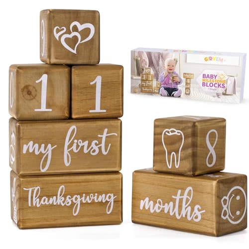 Baby Monthly Milestone Blocks for Boy or Girl, Milestones Age Photo Block Set for Baby Shower, Pregnancy Countdown, 7 Pcs