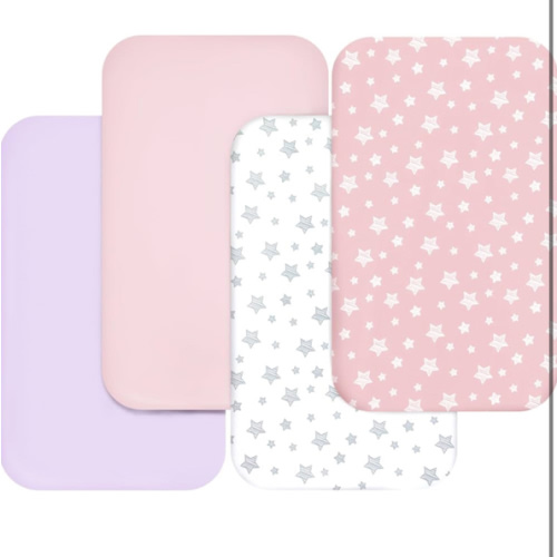 Bassinet Sheets for Baby Boys Girls 4 Pack(33" x 20"), Compatible with Mika Micky, Baby Delight, Dream On Me, Koola, AMKE and Other Rectangle Bassinet Mattress, Pink