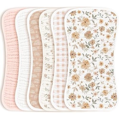 Konssy Muslin Baby Burp Cloths Sets for Unisex- 6 Pack Large 100% Cotton Burping Clothes for Newborn, Baby Girls and Boys