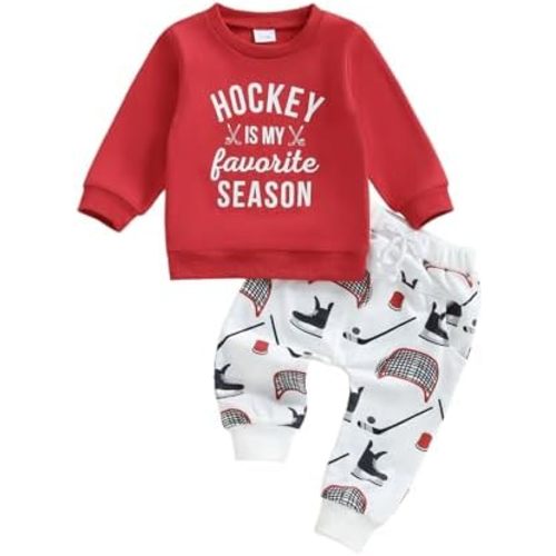 Toddler Baby Boy Hockey Outfit Letter Print Long Sleeve Sweatshirt Ice Hockey Pants Set Infant Fall Winter Clothes