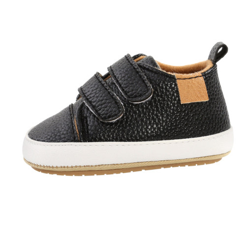 eczipvz Baby Boys Girls PU Sneakers Toddler Anti-Slip Shoes Infant High-top First Walkers Newborn Crib Shoes Black,0-6 Months