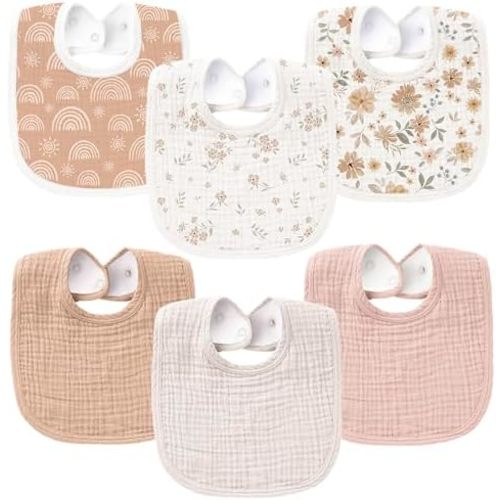 Konssy 6-Pack Muslin Baby Bibs for Boys & Girls, Soft Cotton Absorbent Drool Bibs, Bandana Bibs for Drooling & Teething