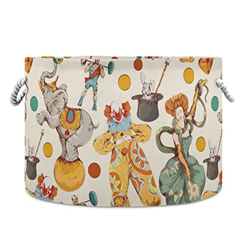 Large Storage Basket for Toys Circus Elephant Forest Animal Round Blanket Basket Laundry Hamper Canvas Organizer Bin Box Cotton Rope Collapsible Bucket Pillow Home Decor