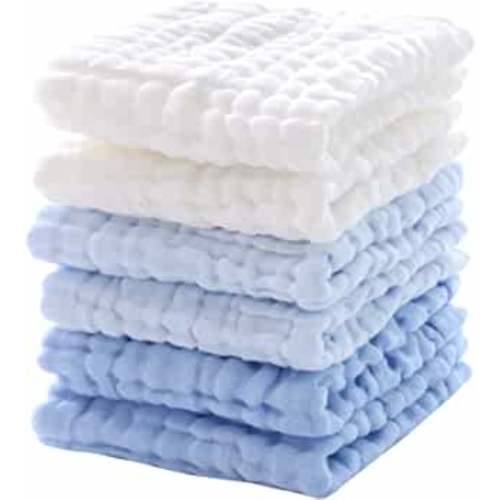 MUKIN Baby Washcloths - Soft Face Cloths for Newborn, Absorbent Bath Wipes, Burp Cloths or Towels, Baby Registry as Shower. Pack of 6-12x12 inches (Blue)