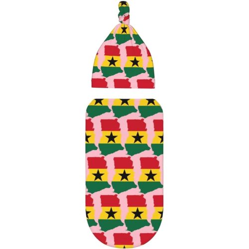 Flag of Ghana Map Newborn Swaddle Blanket with Beanie Set Stretchy Baby Blanket Swaddle Sack for Boy Girl