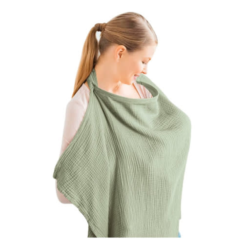 Konssy Muslin Nursing Cover for Baby Breastfeeding, Breathable 100% Cotton Breastfeeding Cover with Rigid Hoop for Mother Nursing Apron, Multi-use Carseat Canopy (Sage)