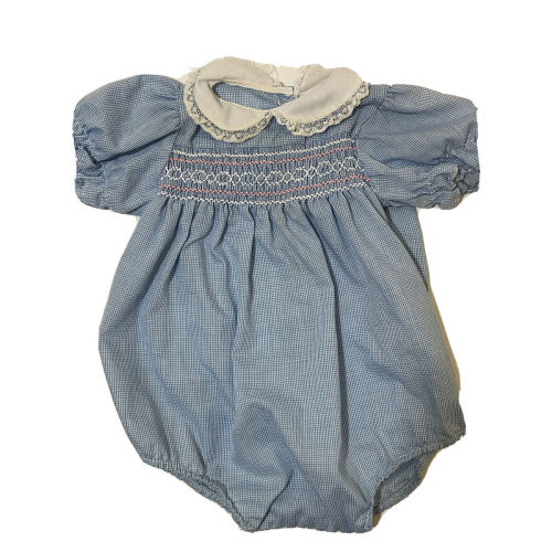 The SMOCKERY 12 month Smocked outfit Vintage Blue and Pink