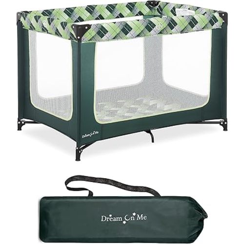 Zoom Portable Playard in Green, Lightweight, Packable and Easy Setup Baby Playard, Breathable Mesh Sides and Soft Fabric - Comes with a Removable Padded Mat
