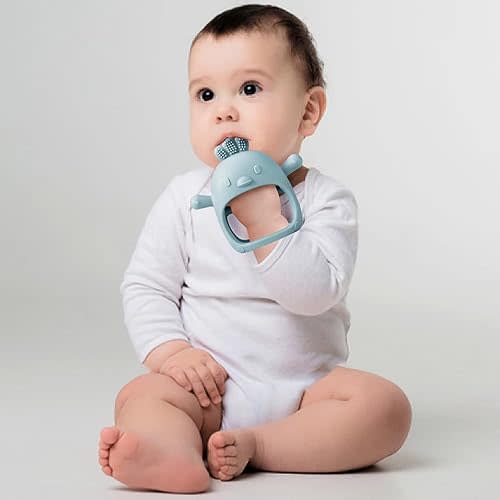 2-pack Silicone Baby Hand Teether Mitten (White/Blue)