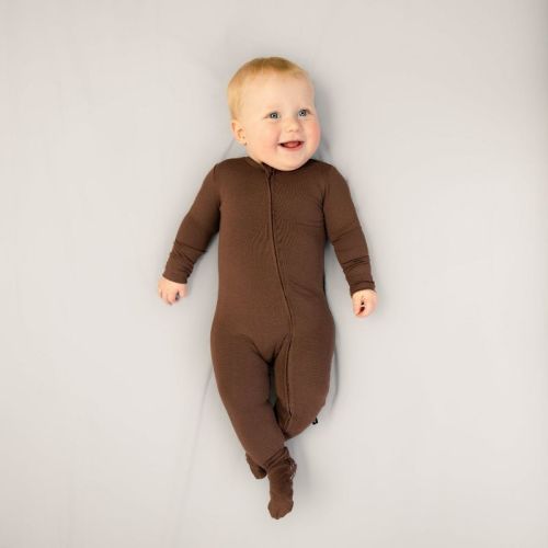 Larkspur Baby Zip Footie In Chestnut -0-3
