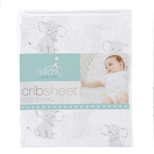 aden + anais Essentials Classic Crib Sheet 100% Cotton Muslin - Safari Babes - Elephant