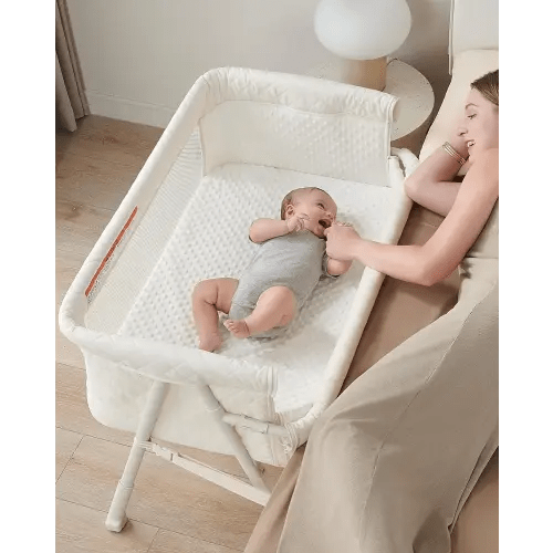 Bassinet Bedside Sleeper, Baby Crib for Newborn, Baby Bassinets Bedside Sleeper with 4 Auto-Lock & Adjustable Height, Breathable Mesh & Mattress, Bedside Bassinet