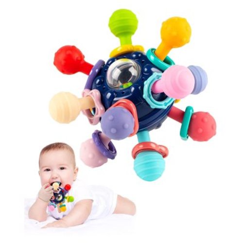 Vanmor Newborn Teether, Sensory Chew, Rattle, Grasping Balls for 0-18 Months, BPA-Free - Blue