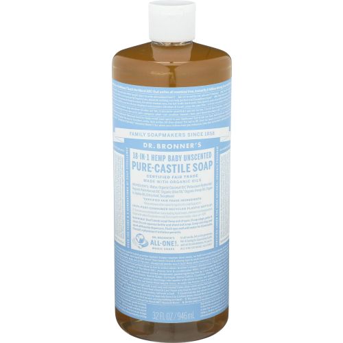 Dr. Bronner,S - Pure-Castile Liquid Soap (Baby Unscented, 32 Ounce) - Made With Organic Oils, 18-In-1 Uses: Face, Hair, Laundry, Dishes, For Sensitive Skin, Babies, No Added Fragrance, Vegan, Non-Gmo