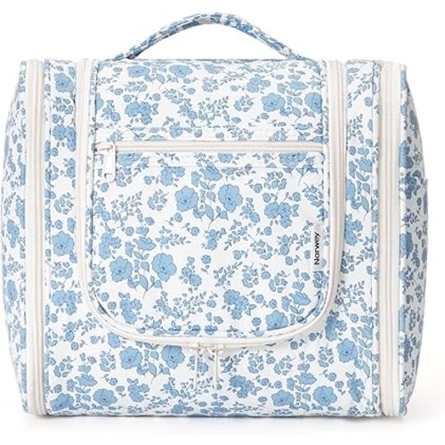 Toiletry Bag for Women Large Little Blue Flower Travel, Makeup Bag, Toiletries Bag, Hanging, Organizer, for Cosmetics, Essentials, Accessories