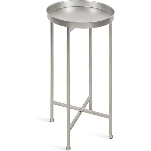 Kate and Laurel Celia Round Metal Foldable Accent Table with Tray Top, 14" x 14" x 25.75", Silver