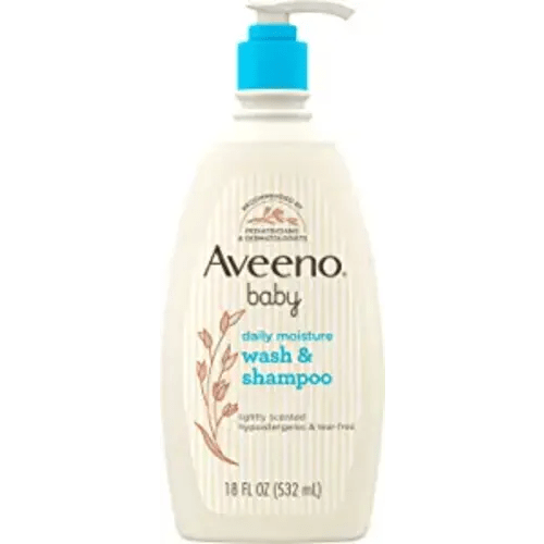 Aveeno Baby Daily Moisture Gentle Body Wash & Shampoo with Oat Extract, 2-in-1 Baby Bath Wash & Hair Shampoo, Tear- & Paraben-Free for Hair & Sensitive Skin, Lightly Scented, 18 fl. oz