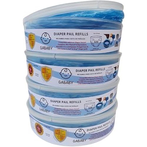 Diaper Pail Refill Bags Lavander Scented Compatible with Diaper Genie Munchkin Pails (4-Pack) 1280 Count Newborn Diaper Odor Absorbing Rings Deposal Trash Round Bag