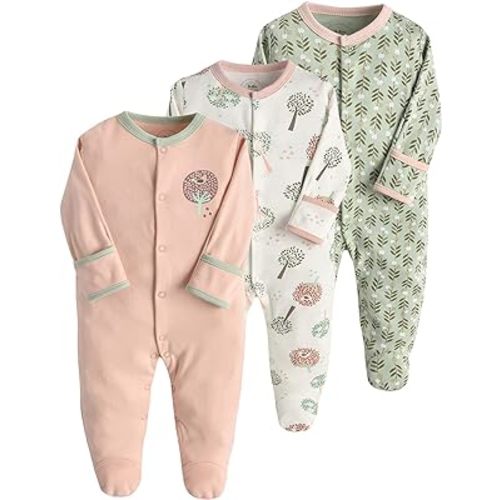 Baby Girls Boys 3-Pack Romper Footies Jumpsuits Long Sleeve Cotton One-Piece for 0-12 Months