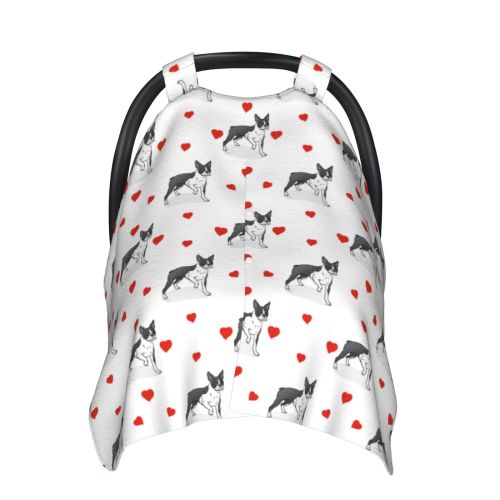Car Seat Cover Baby - Boston Terrier dog hearts cute Multi Use Carseat Covers Baby, Infant Car Seat Cover Canopy, Baby Carrier Stroller Cover, Breastfeeding Cover, Baby Essentials