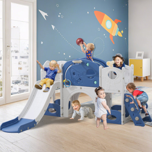 SUMIJ 12 in 1 Toddler Slide , Astronaut Themed for Baby Slide Toddlers Aged 1-3, with Astronaut,Telescope, Basketball Hoop and Ring Toss, Toddler Playset | Wayfair