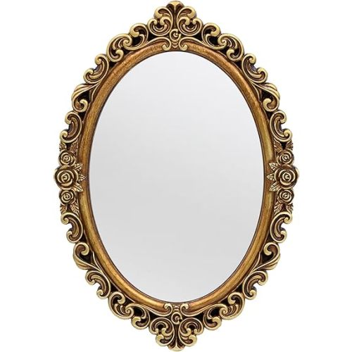 OIGUMR Oval Wall Mirror Mirror Vintage Hanging Mirrors for Bedroom Living-Room Dresser Decor (Gold;Frame Size:15.7 x 11.2 inch)