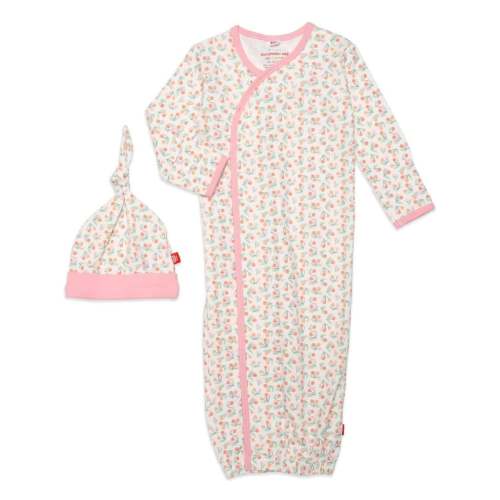 mon cheri organic cotton magnetic open bottom gown + hat set