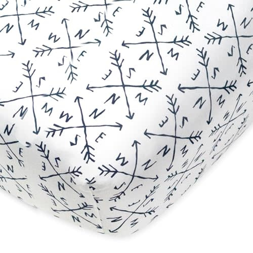 HonestBaby Fitted Crib Sheets Fits Standard Mattress Bassinet, Mini Prints 100% Organic Cotton Baby Boys, Girls, Unisex, Compass, One Size