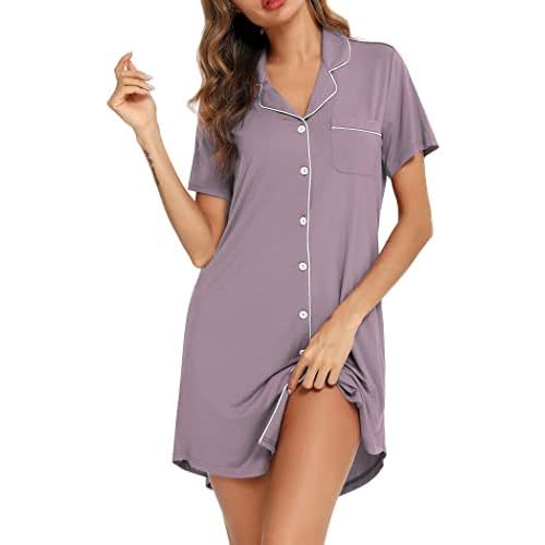 Nightgowns for Women Button Down Sleepshirt Short Long Sleeve Nightshirt Pajamas Nightdress S-XXL