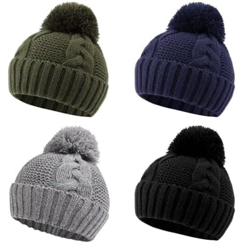 JANGANNSA Winter Knit Baby Hat Twist Warm Beanie for Boys Girls Infant Toddler Baby Beanie with Pompom