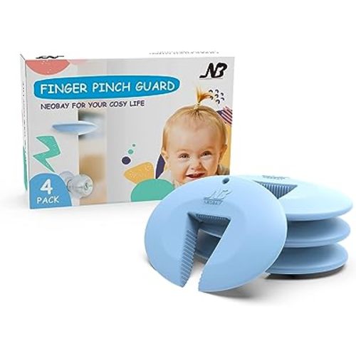 Door Pinch Guard and Door Slam Stopper, Durable Silicone Door Finger Pinch Guard, Prevents Finger Pinch Injuries, Slamming Doors, Door Safety for Kids, 4 Packs Blue Basic.