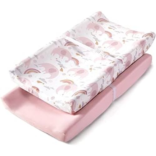 TILLYOU Changing Pad Cover Set in Soft Jersey Material - Fits 32"/34''x16 Contoured Pad for Babies, Rainbow Elephant