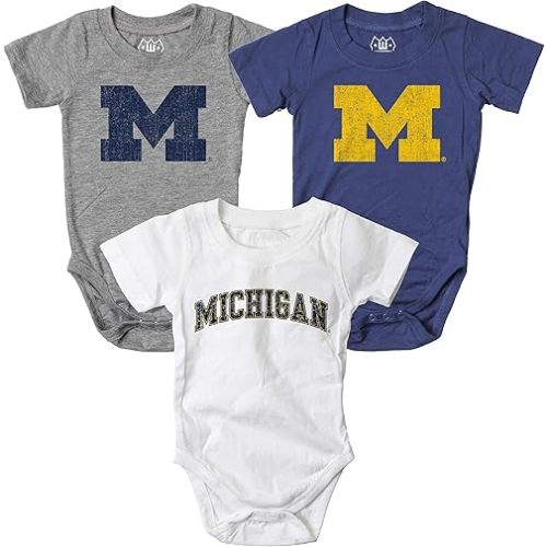Wes and Willy Baby College Team 3 Pack of Cotton Rompers