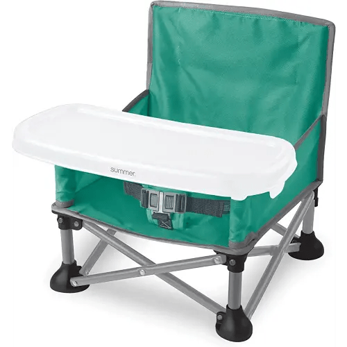 Summer by Bright Starts Pop 'N Sit Portable Booster Chair, Floor Seat, Indoor/Outdoor Use, Compact Fold, Teal, 6 Mos - 3 Yrs