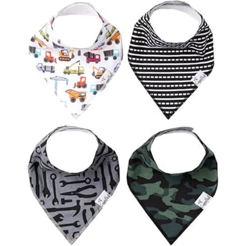 Copper Pearl 4 Pack Soft Cotton Baby Bibs for Drooling and Teething, Absorbent Drool Bibs for Baby Girl and Boy, Adjustable to Fit Newborns to Toddlers, Tons of Styles (Diesel)