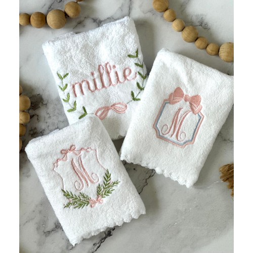 Embroidered Baby Burp Clothes Ultra Soft with Delicate Scalloped Edges