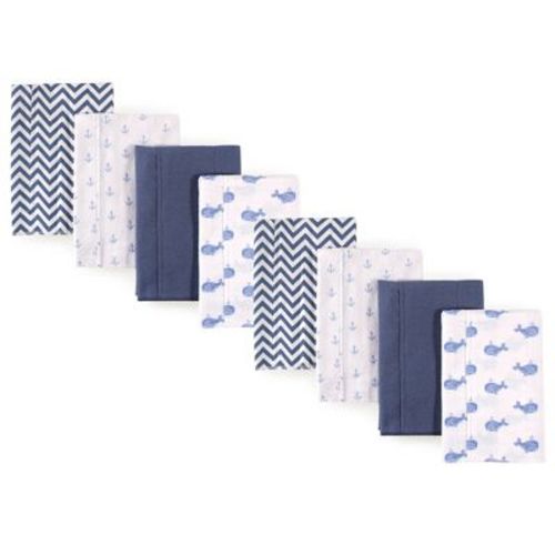Hudson Baby Boys And Girls Cotton Poly Flannel Burp Cloths 8-pack, Whale, One Size