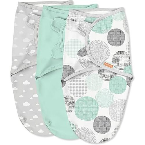 SwaddleMe by Ingenuity Original Swaddle, 100% Cotton, Improves Sleep & Calms Startle Reflex, 0-3 Months, 3-Pack - Floating Geo