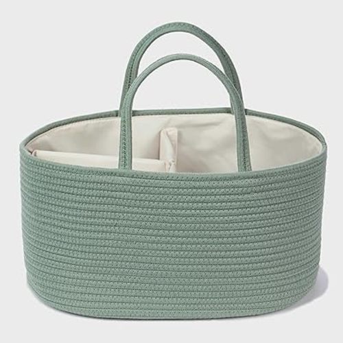 Diaper Caddy Organizer, Empty Gift Basket for Newborn Essentials, Baby Storage Basket, Stylish Gift Bag for Baby Shower, Boys and Girls – Large, Sage Green