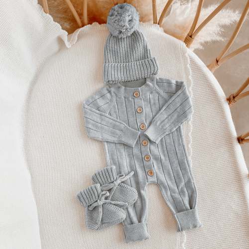 Ribbed Knit Romper & Beanie Bundle - Powder Blue PRE ORDER EST DISPATCH LATE JAN