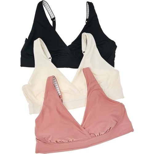 Bravado Designs 3-Pack Ballet Sleep Nursing Bra Bundle in Black, Antique White & Roseclay (Medium)