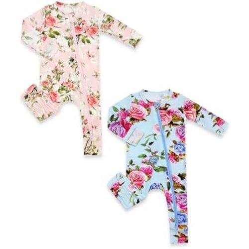 HAPIU Unisex Rayon Made from Bamboo Baby Rompers with Cuffs, 2 Way Zipper YKK, Footless Pajamas Jumpsuit