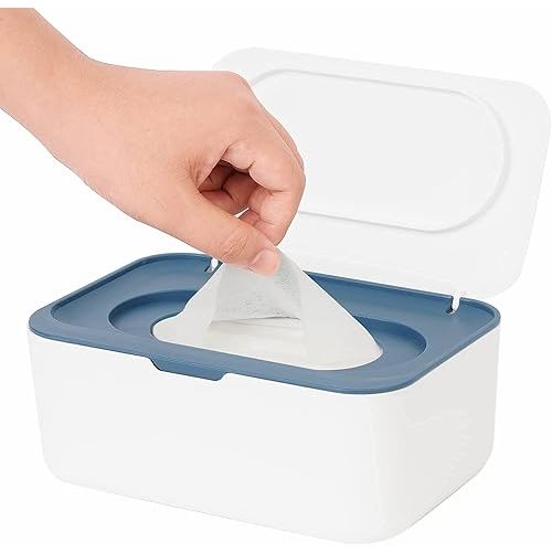 Wipes Dispenser, Wipe Holder for Baby & Adult, Seposeve Refillable Wipe Container, Keeps Wipes Fresh, One-Handed Operation. Non-Slip, Easy Open/Close Wipes Pouch Case, Blue