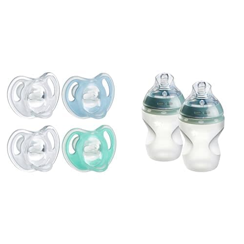 Bundle: Tommee Tippee Ultra-Light Silicone Pacifiers (4 pack) & Silicone Baby Bottles (9oz, 2 Pack)