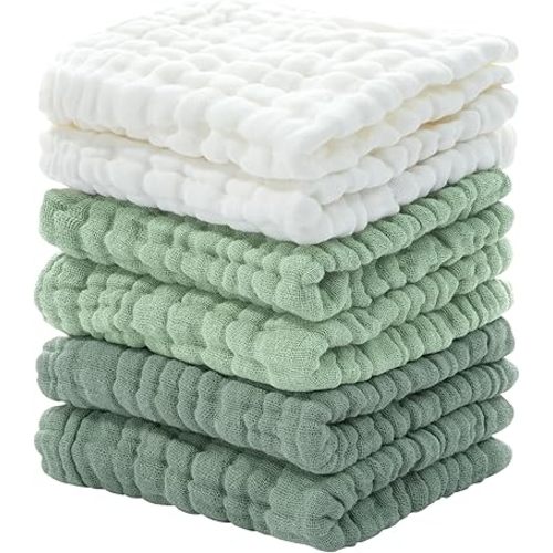 Looxii Baby Washcloths Muslin Burp Cloths Soft Absorbent Muslin Baby Face Towels for Newborns, 6 Pack, 12x12 Inches Gradient Green