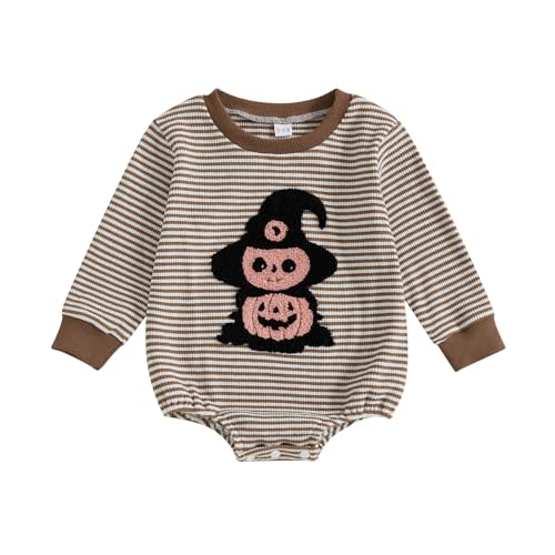 Gaono Halloween Baby Clothes Newbron Boy Girl Striped Waffle Jumpsuit Romper Pumpkin Embroidery Bodysuit Fall Clothes