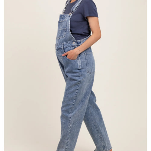 Blue Wash Rolled Cuff Maternity Denim Overalls– PinkBlush